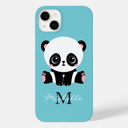 Bubble Gum Blaues Panda-Monogramm Personalisierter Case-Mate iPhone Hülle (Rückseite)