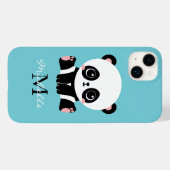 Bubble Gum Blaues Panda-Monogramm Personalisierter Case-Mate iPhone Hülle (Rückseite (Horizontal))