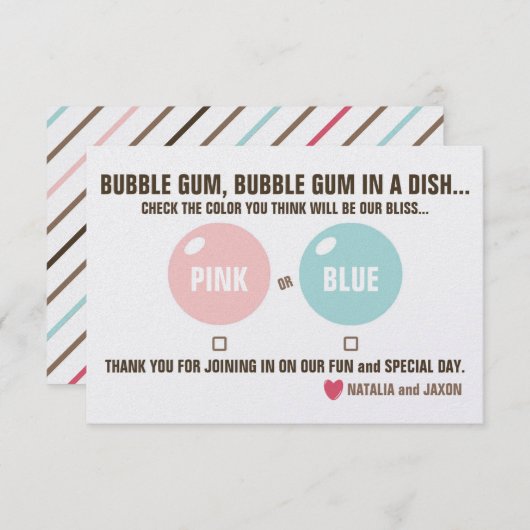 BUBBLE GUM BUBBLE GUM GENDER REVEAL BALLOT EINLADUNG (Vorne/Hinten)