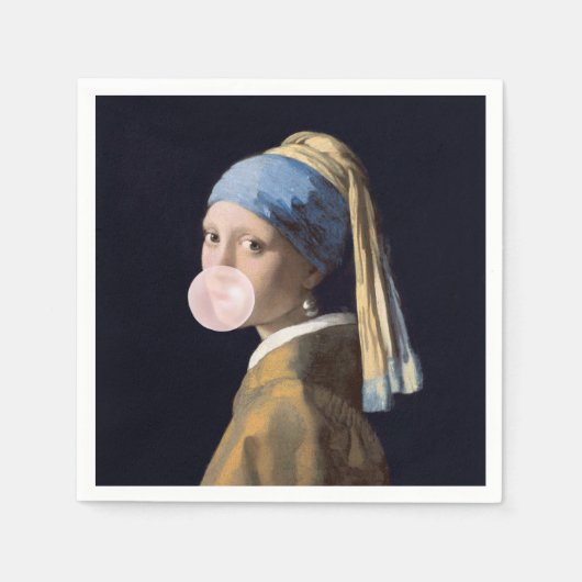 Bubble Gum Diva mit Perlenohrring Serviette (Vorderseite)