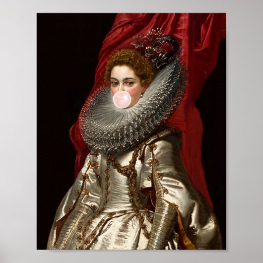 Bubble Gum Diva mit Spitzenkragen Poster (Vorne)