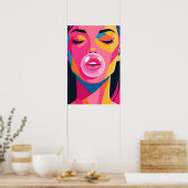 Bubble Gum Girl Pop Art Poster (Küche)
