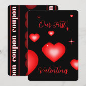 Bubble Heart Coupon Black Valentine Card Einladung (Vorne/Hinten)