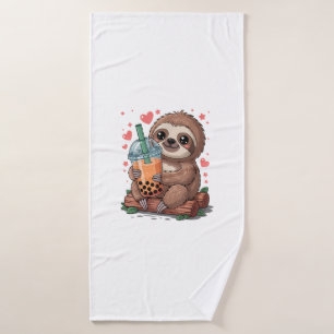 Bubble Kawaii Faultier Trinkt Boba Tee T-Shirt Badehandtuch