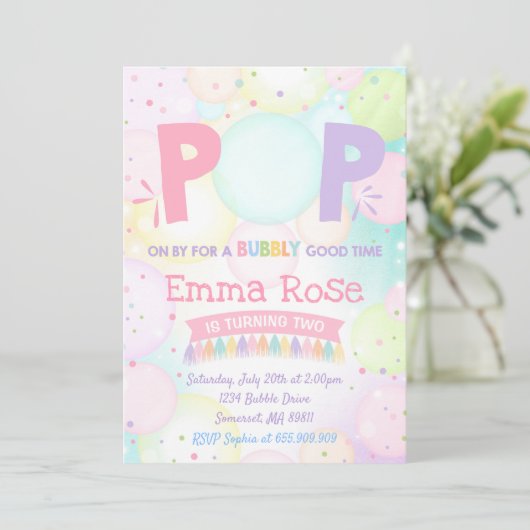 Bubble Party Geburtstag Einladung Bubble Geburtsta (Stehend Vorderseite)