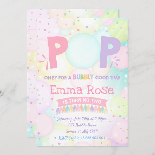 Bubble Party Geburtstag Einladung Bubble Geburtsta (Vorne/Hinten)
