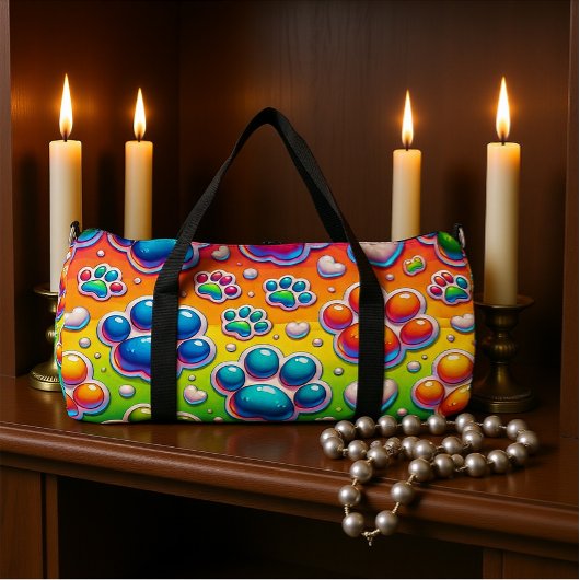 Bubble Paw Print Rainbow Travel Duffle Bag