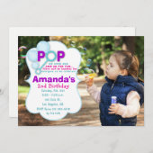 Bubble Pop Girl Foto Geburtstagsparty Einladung (Vorne/Hinten)