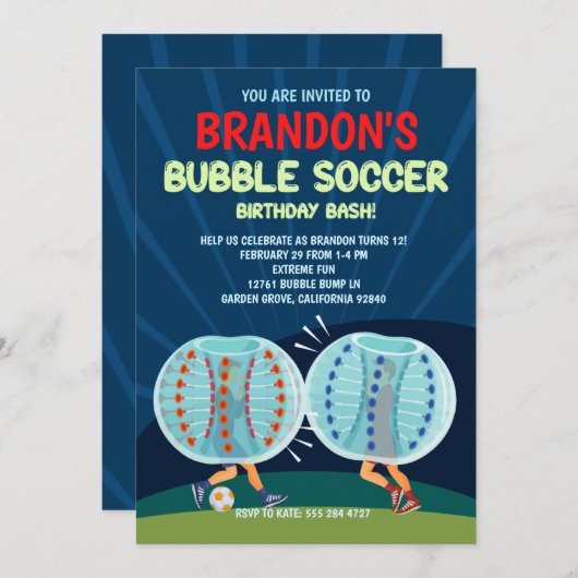 Bubble Soccer Geburtstagsparty Einladung (Vorne/Hinten)