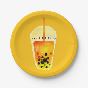 Bubble tea boba Aquarellkunst Pappteller