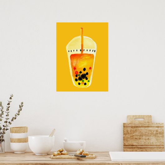 Bubble tea boba Aquarellkunst Poster (Küche)