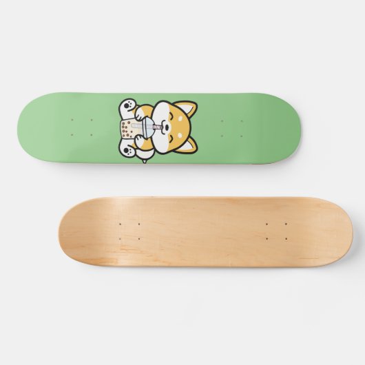 Bubble Tea Boba Corgi Skateboard (Horizontal)