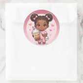 Bubble Tea Chibi Klassischer runder Aufkleber (Tasche)