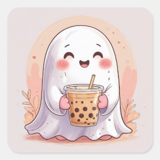 Bubble Tea Ghost Quadratischer Aufkleber