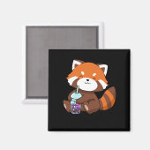 Bubble Tea Gift Girl Red Panda Boba Tea Blubble Te Magnet (Vorderseite/Rückseite)