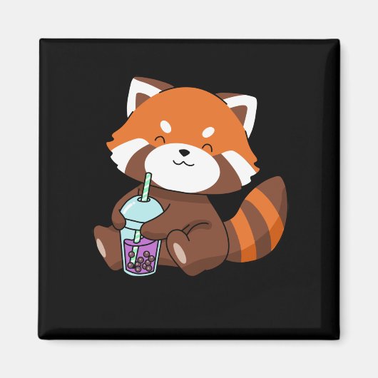 Bubble Tea Gift Girl Red Panda Boba Tea Blubble Te Magnet (Vorne)
