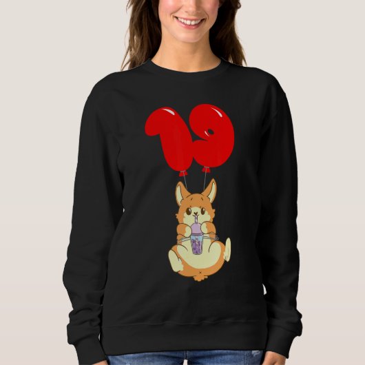 Bubble Tea Hamster 19. Geburtstag Kinder Ballon Sweatshirt (Vorderseite)