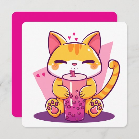 Bubble Tea Kitty Einladung (Vorne/Hinten)