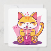Bubble Tea Kitty Einladung (Vorderseite)