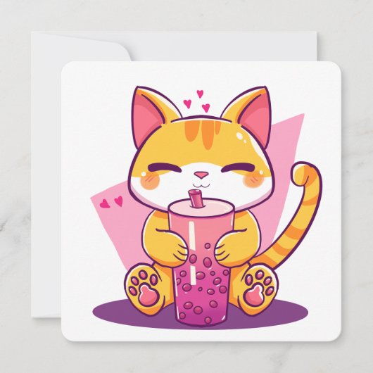 Bubble Tea Kitty Einladung (Vorderseite)