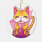 Bubble Tea Kitty Keramik Ornament (Links)