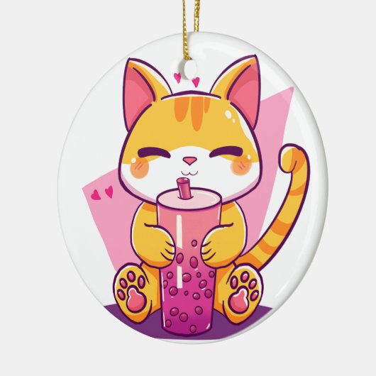 Bubble Tea Kitty Keramik Ornament (Links)