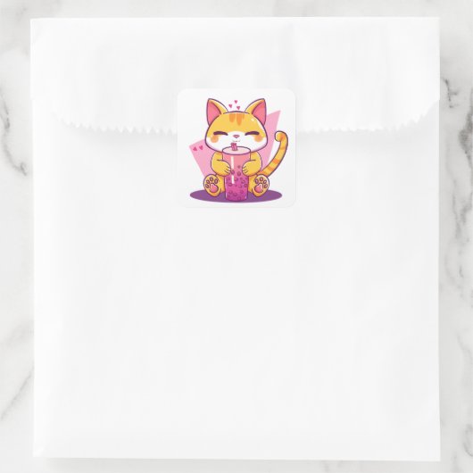 Bubble Tea Kitty Quadratischer Aufkleber (Tasche)