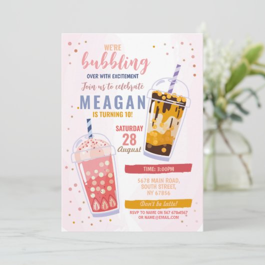 Bubble Tee Birthday Café Feier Einladung (Stehend Vorderseite)