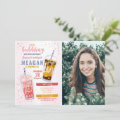 Bubble Tee Birthday Café Foto Feier Einladung (Stehend Vorderseite)