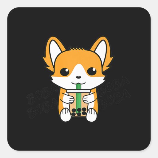 Bubble Tee Boba Corgi Premium Quadratischer Aufkleber (Vorderseite)