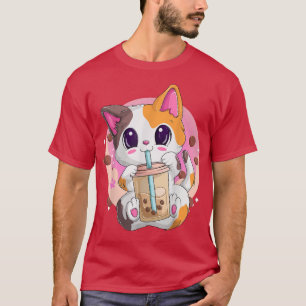 Bubble Tee Katze Anime Shirts für Frauen, Kawaii N