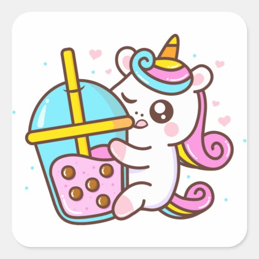 Bubble Tee Loving Unicorn Aufkleber (Vorderseite)