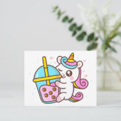 Bubble Tee Loving Unicorn Postkarte (Stehend Vorderseite)