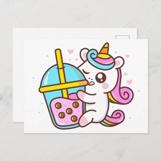 Bubble Tee Loving Unicorn Postkarte (Vorne/Hinten)