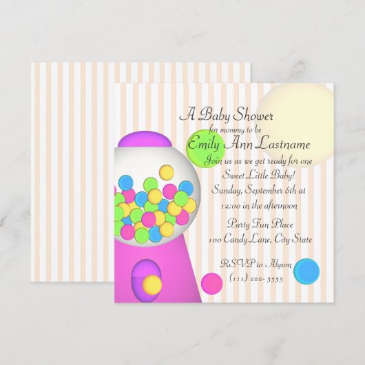 Bubblegum Baby Dusche Einladung (Vorne/Hinten)