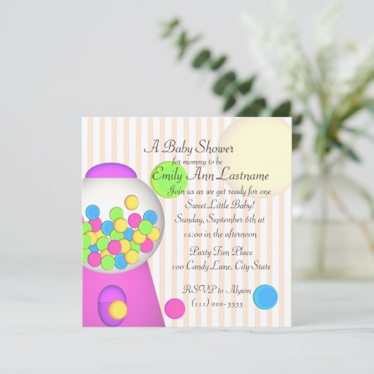 Bubblegum Baby Dusche Einladung (Stehend Vorderseite)