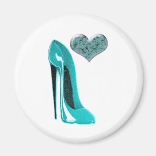 Bubblegum blauer Stilett-Schuh und Herz 3D Magnet