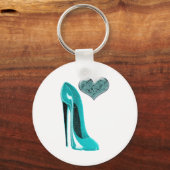 Bubblegum Blue Stiletto Shoe und 3D Heart Art Schlüsselanhänger (Vorderseite)