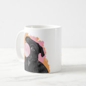 Bubblegum blühend Schwarzer Mops Rosa und Orange Kaffeetasse (Vorderseite Links)