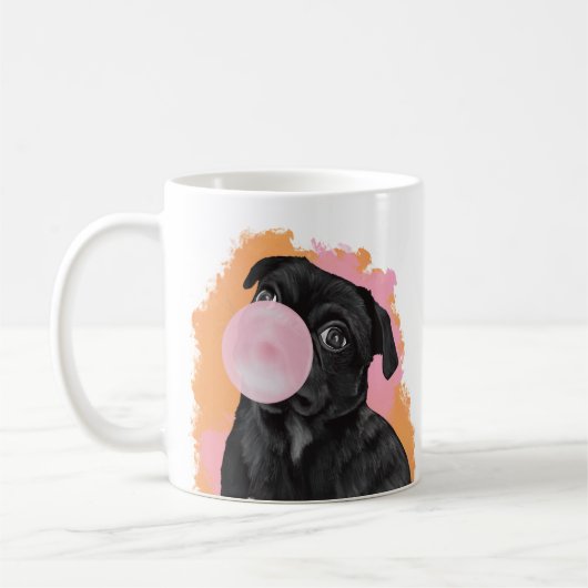 Bubblegum blühend Schwarzer Mops Rosa und Orange Kaffeetasse (Links)