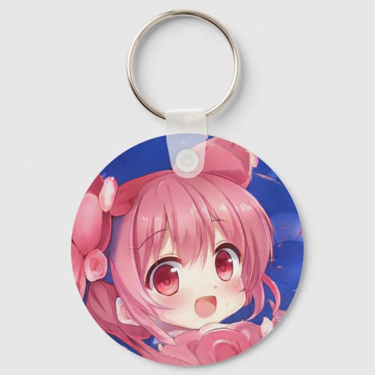 Bubblegum Erdbeere Rose Chibi Anime Girl Manga Schlüsselanhänger (Vorderseite)