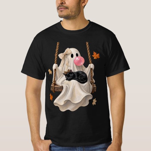 Bubblegum-Geist & Black Cat Swing Halloween T-Shirt (Vorderseite)