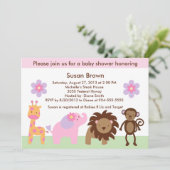 Bubblegum Jungle Animals Kinderdusche Einladung (Stehend Vorderseite)