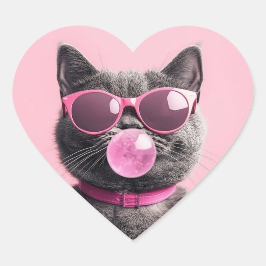 Bubblegum-Katzen-Tasse Herz-Aufkleber (Vorderseite)