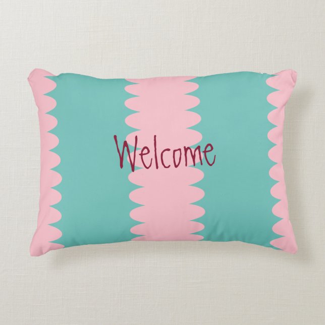 Bubblegum pink & aquamarin, hübsch, willkommen, Ih Dekokissen (Vorderseite)
