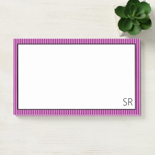 Bubblegum Pink Black Striping Border | Monogramm Post-it Klebezettel (Büro)