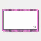 Bubblegum Pink Black Striping Border | Monogramm Post-it Klebezettel (Vorderseite)