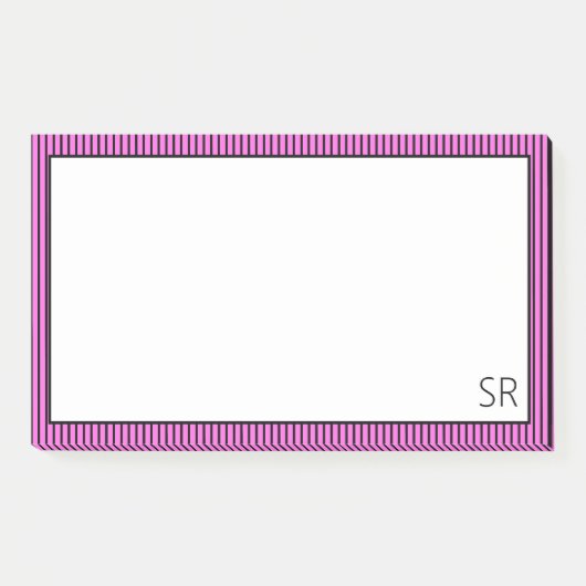 Bubblegum Pink Black Striping Border | Monogramm Post-it Klebezettel (Vorderseite)