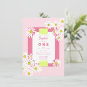 Bubblegum Pink Daisies Frame Little Miss Geburtsta Einladung (Stehend Vorderseite)