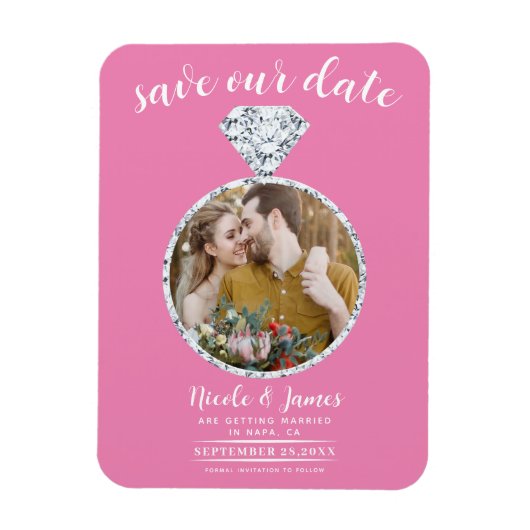 Bubblegum Pink Diamond Ring Blende Save the Date Magnet (Vertikal)